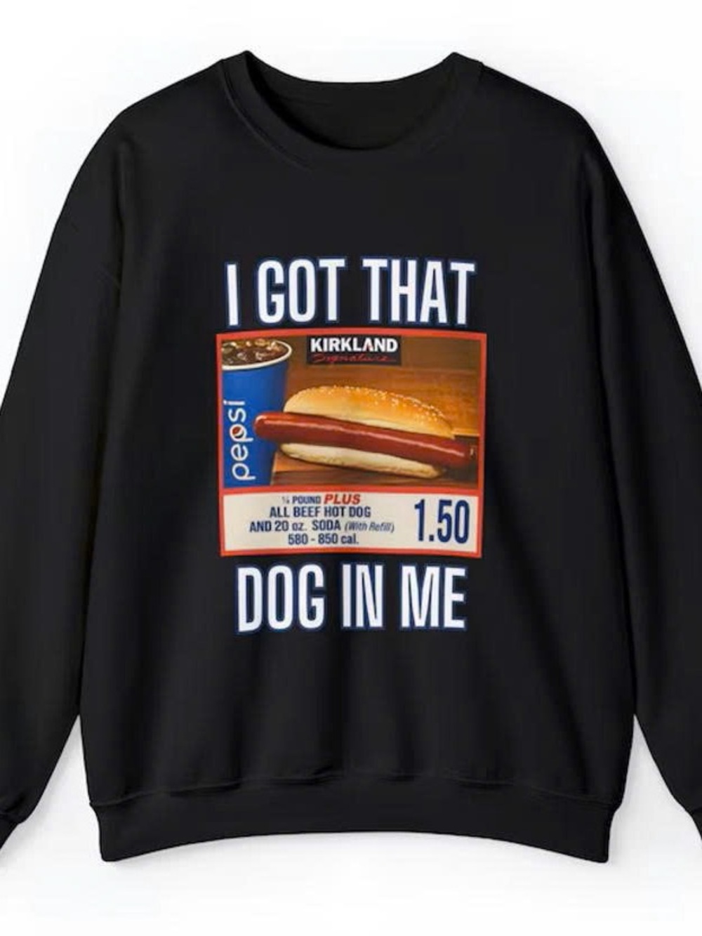 Black Crewneck Sweatshirt with Retro Hot Dog Graphic